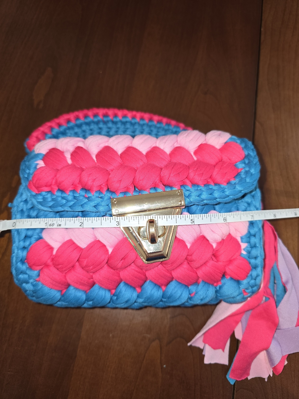Bright Braided Crochet Crossbody Bag in Turquoise & Pink, Brand New without tags - Picture 9 of 9